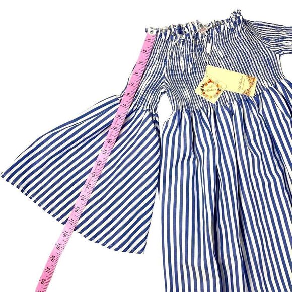 MEI Fashion NWT Off The Shoulder Smocked Striped Mini Dress Women’s S/M - Picture 6 of 9